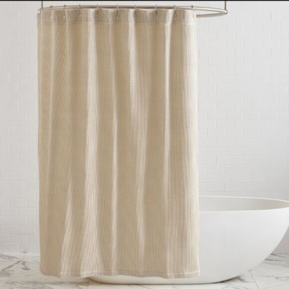 Pottery Barn Waffle Weave 100% Cotton Shower Curtain in Oatmeal (NWOT) - Picture 1 of 7